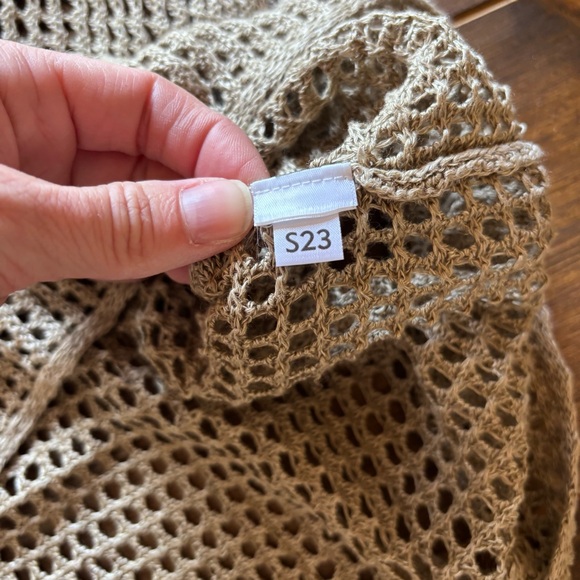 Eileen Fisher 100% Linen Open Knit Crochet Bateau Neck Boxy Top Tan | Size Small - Picture 6 of 10